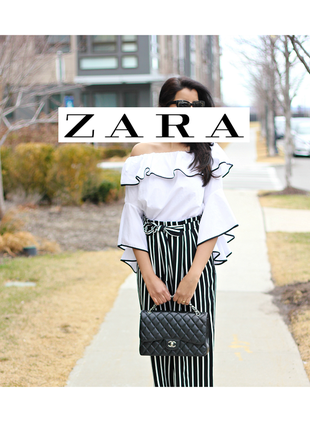 Біла бавовняна блуза zara basic з оборками, рюшами волани кроп-топ