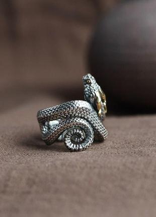 Ретро скандинавское кольцо гигантская змея jormungand - смерть и возрождение размер регулируемый4 фото