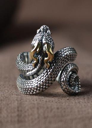 Ретро скандинавское кольцо гигантская змея jormungand - смерть и возрождение размер регулируемый2 фото