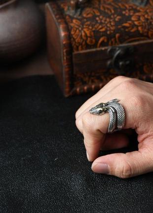 Ретро скандинавское кольцо гигантская змея jormungand - смерть и возрождение размер регулируемый6 фото