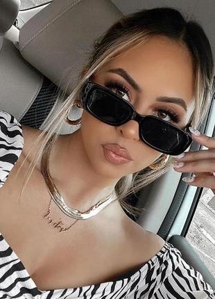 Чорні сонцезахисні окуляри черные солнцезащитные очки прямоугольные небольшие