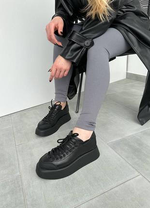 Кросівки кеди шкіряні чорні4 фото