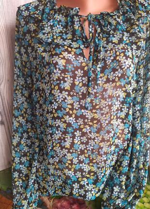 Блуза рубашка сорочка принт цветы шифон1 фото