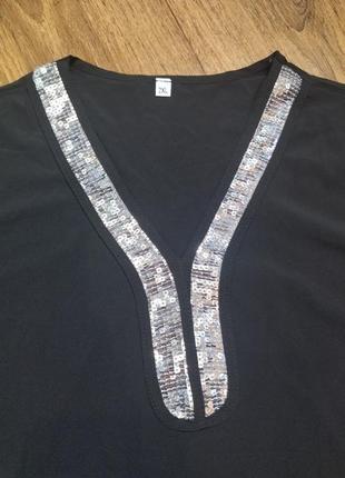 Нарядная блуза черного цвета с серебристыми пайетками. замеры есть на фото5 фото