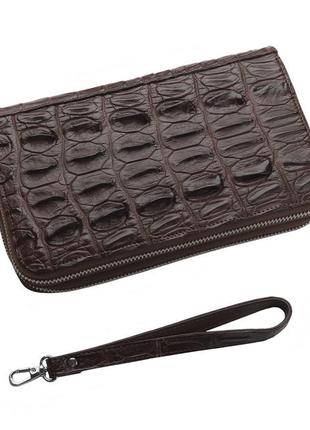 Барсетка зі шкіри крокодила на двох блискавках ekzotic leather коричнева (cb 23)
