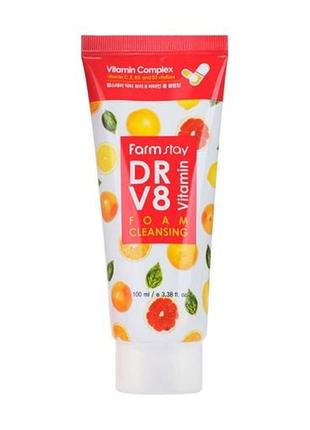 Витаминная пенка для очищения кожи farmstay dr.v8 vitamin foam cleansing, 100 мл