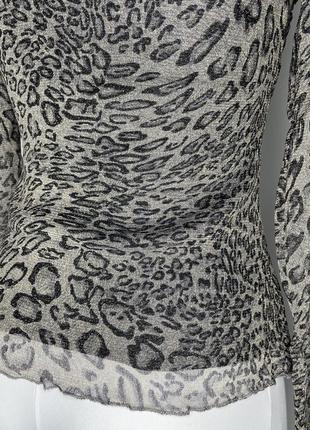 Блестящая кофта топ с рукавами анималистичный принт леопард сетка2 фото