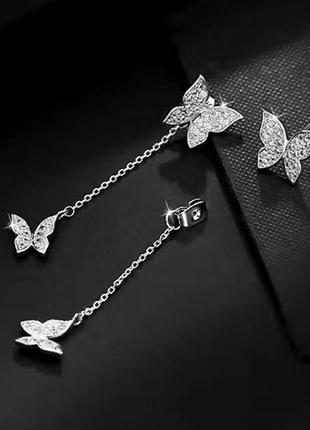 Шикарні сережки метелики, покриття срібло 925 проби, циркони1 фото