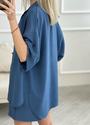 Женский костюм с рубашкой шортами на лето базовый черный серый синий зеленый голубой...