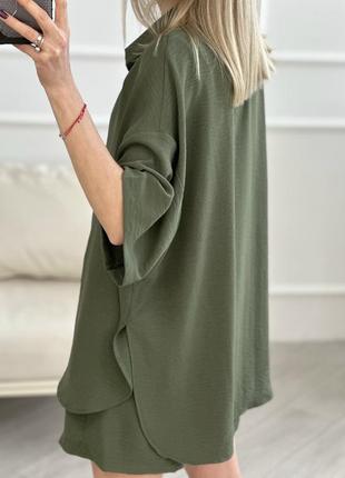 Женский костюм с рубашкой шортами на лето базовый черный серый синий зеленый голубой...