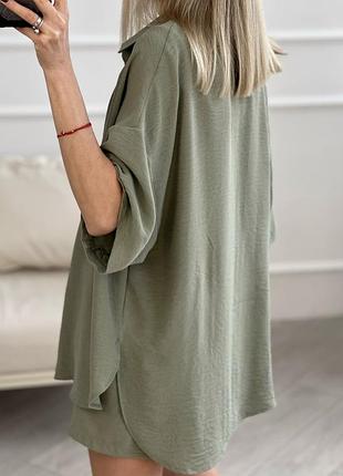 Женский костюм с рубашкой шортами на лето базовый черный серый синий зеленый голубой розов...