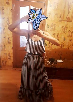 Шикарное платье сарафан, оборки рюшы в пол, в полоску4 фото