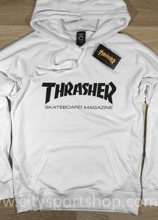 Толстовка белая thrasher skateboard | худи трешер | кенгуру трашер3 фото