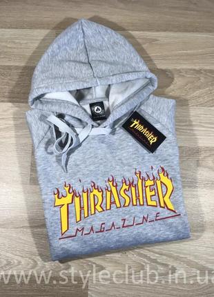 Толстовка серая thrasher magaz | худи трешер | кенгуру трашер