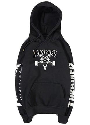 Толстовка чёрная thrasher magazine hoodie | худи трешер | кенгуру трашер1 фото