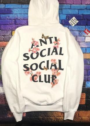 Толстовка белая anti social social club sakura | худи assc | кенгуру ассц1 фото