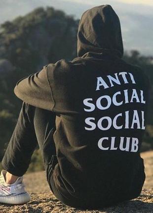 Толстовка чёрная anti social social club classic | худи assc | кенгуру ассц xs