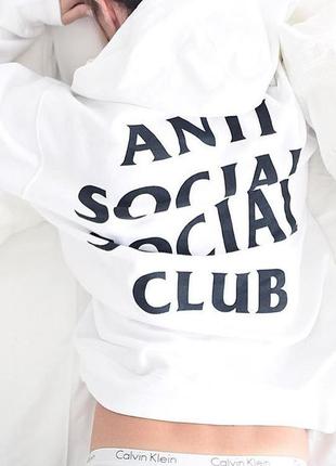 Толстовка белая antisocial social club | худи assc | кенгуру ассц1 фото