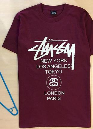 Футболка stussy бордовая | бирки | реальные фотки xs