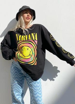 Свитшот черный loys музыка рок nirvana smile print xs