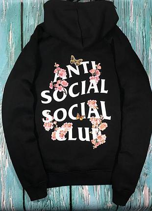 Толстовка чёрная sakura anti social social club | худи assc | кенгуру ассц xs