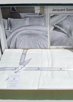 Гипоаллергенное постельное белье 200х220 см однотонные, турецкое постельное белье сатин-жаккард белый2 фото