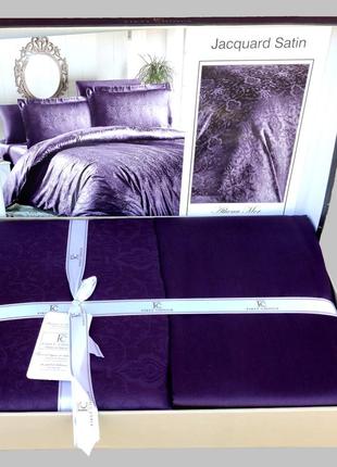 Гипоаллергенное постельное белье 200х220 см однотонные, турецкое постельное белье сатин-жаккард фиолетовый2 фото