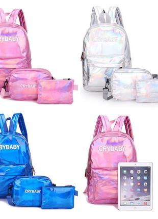 Модный голографический набор 3в1 рюкзак сумка клатч cry baby1 фото