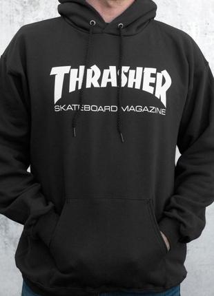 Толстовка чёрная thrasher skateboards | худи трешер | кенгуру трашер1 фото