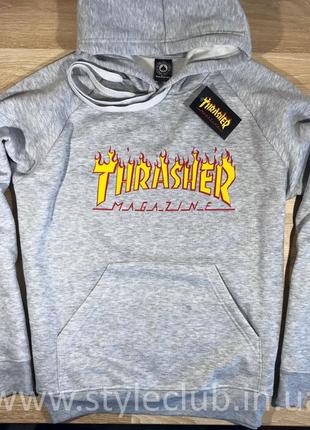 Толстовка серая thrasher mag | худи трешер | кенгуру трашер3 фото