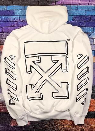 Толстовка белая off white 3d white | худи офф вайт | кенгуру оф вайт xs
