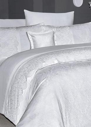 Постельные комплекты 200x200 из турции однотонные качественное, евро постель сатин хлопок праздничное белый