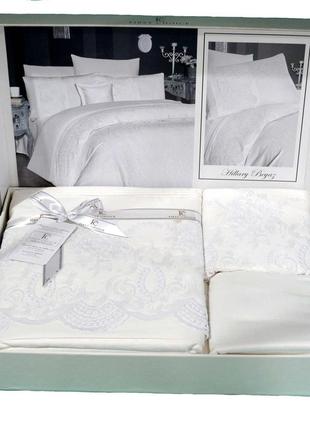 Постельные комплекты 200x200 из турции однотонные качественное, евро постель сатин хлопок праздничное белый2 фото
