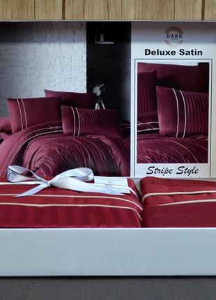 Постельное белье first choice deluxe satin 200х220 stripe style dark red3 фото