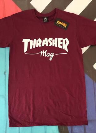 Бордова футболка thrasher mag. люкс