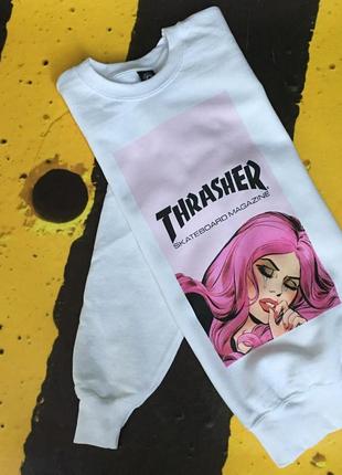 Свитшот белый thrasher cry baby • кофта белая трешер3 фото