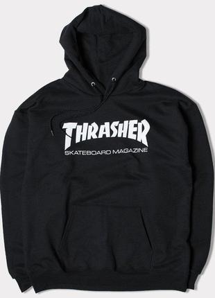 Толстовка черная thrasher skate | худи трешер | кенгуру трашер3 фото