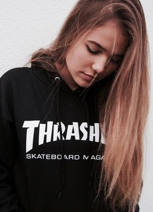 Толстовка черная thrasher skate | худи трешер | кенгуру трашер