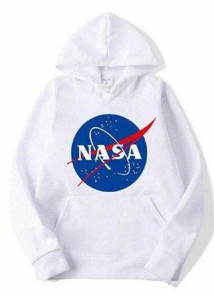 Толстовка біла nasa logo | худі насса | кенгуру наса xs