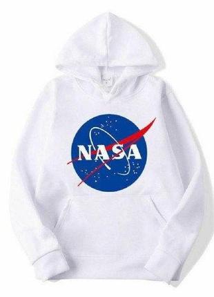 Толстовка біла nasa logo | худі насса | кенгуру наса