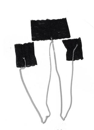 Еротичний комплект із наручниками на ланцюжку чорний6 фото