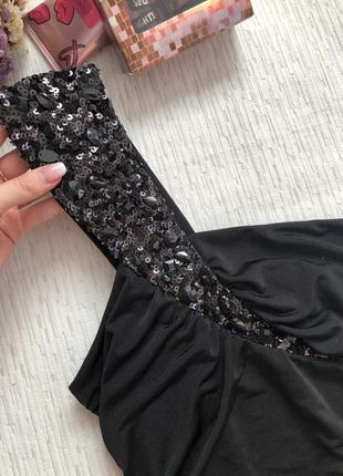Черное платье на одно плечо с камнями s - размер4 фото