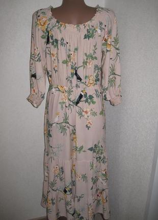 Ярусное вискозное платье h&m р-р10 цветочный принт4 фото