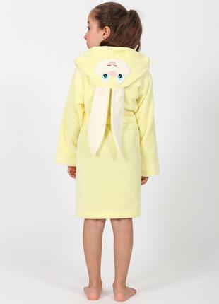 Детский халат для девочек с ушками на поясе, махровый халат для девочки с капюшоном желтый2 фото