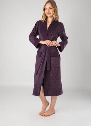 Халат жіночий велюровий фіолетовий однотонний після душу, халат жіночий довгий вілюровий крутий на поясе