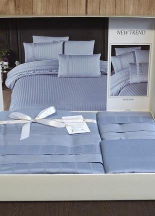 Европейское сатиновое постельное белье 200х220 хорошее, постельные комплекты евро однотонные голубой3 фото