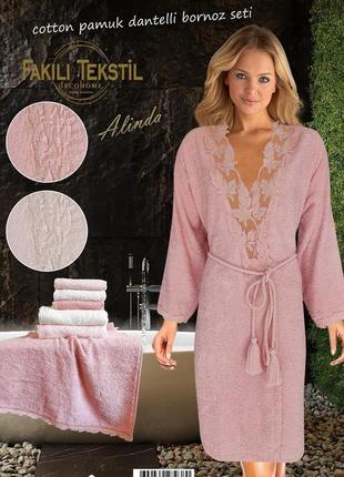 Набори халатів і рушників жіночі махрові комплекти халати з рушниками