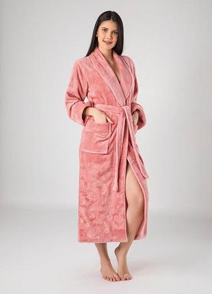 Натуральний домашній халат жіночий махровий із кишенями теплий, жіночі халати виробництва туреччина пудровий s