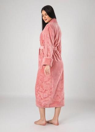 Натуральный домашний халат женский махровый с карманами теплый, женские халаты производства турция пудровый s2 фото