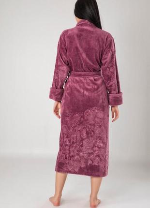 Махровые халаты женский производства турция, халат теплый банный с длинным рукавом натуральный фуксия s2 фото